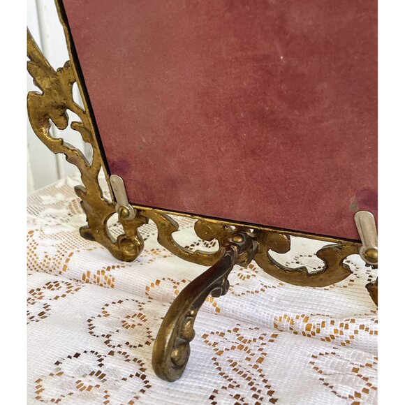 Antique Art Nouveau Ornate Brass Gold Easel/hanging Frame Leaf Scrolling - Picture 15 of 16